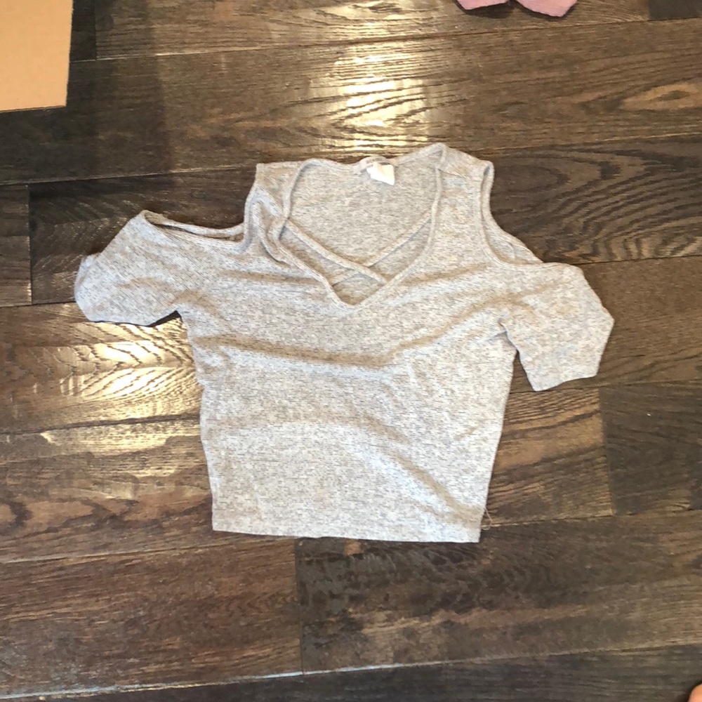 crop top off the shoulder and cross front